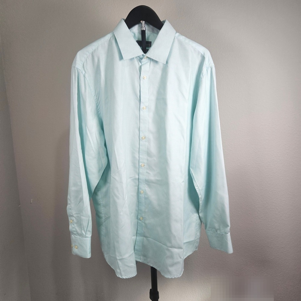Black Label by Ruffini Button Down Mens XL Mint Green Houndstooth Slim Fit Shirt